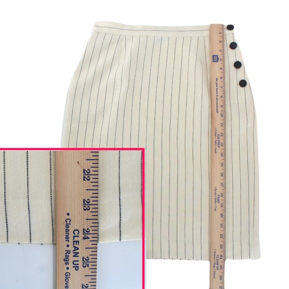 Ralph Lauren Linen Wool Straight Skirt Side Buttons Navy Cream Stripe - Picture 6 of 9